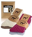 FORVEVO 4 Paar Alpaka Socken Damen 39-42, Warme Wollsocken Herren mit Alpakawolle, Strick Flauschig Wintersocken für Alltäglich, Wandern, Trekking(Beige/Hellblau/Rosa/Weiß)