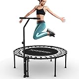 KINETIC SPORTS Fitness Trampolin Indoor Ø 102 cm | Testbild Top Marke Garten | extra leise und gelenkschonend | inkl. Gummiseilfederung | 4-Fach höhenverstellbarer Haltegriff | Max. belastbar 120 kg