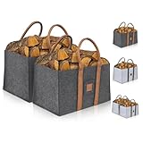 OAKAGE® Einkaufstaschen Faltbar [2er Set] Filztaschen Shopper Holzkorb für Kaminholz Groß Kaminholzkorb Filzkorb Feuerholzkorb Brennholzkorb Kaminkorb Kaminholztaschen | Korb Dunkelgrau