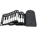 49 Tasten Aufrollbares Klavier Tragbar Faltbar Silikon Klaviertastatur Eingebauter Lautsprecher für Anfänger (Schwarz)