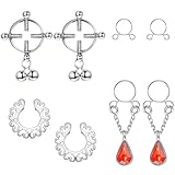 Diamday 4Paar Edelstahl Fake Nippel Ringe für Frauen Nicht-Piercing baumeln Nipplerings Faux Körper Piercing Schmuck