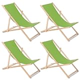 Green Blue 4er Set Liegestuhl klappbar aus Buchenholz | Sonnenliege ohne Armlehne für Garten, Strand & Terrasse | Verstellbare Rückenlehne, stabile Holz-Stellage, 110 kg Tragkraft (Hellgrün)