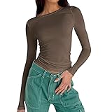 Langarmshirt Damen - Damen Funktionsshirt Elegant V-Ausschnitt Knopfleiste Bluse gerippt, Oben, langärmelig Basic Turtleneck Top Stretch Unterziehshirt Tee Oberteil Fitness Running Workout Bluse