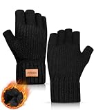 DOVAVA Handschuhe Fingerlos Herren Damen,Winterhandschuhe Touchscreen,Thermo Halbfinger Strickhandschuhe mit Weichem Innenfutter für Laufen Radfahren Freizeit Outdoor (Schwarz
