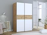 FORTE OZZULA Schrank 120, Kleiderschrank, Schwebetürenschrank, Schlafzimmerschrank Skandinavisch 2-türig Einlegeböden Kleiderstange, Weiß/Artisan Eiche, 120 cm breit x 190.5 cm hoch x 61 cm tief