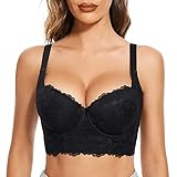 FallSweet Push Up Spitzen BH Damen Mit Bügel Grosse Grössen Bra Longline (Schwarz, 90D)