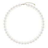 Lotus Karen 7mm Perle Frauen Perle Halskette Runde Simulierte Perlen Frauen Choker Halskette für Hochzeit Geburtstag Jubiläum Schmuck Geschenke für Mama Freunde Selbst