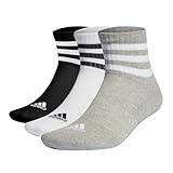 adidas Unisex 3-Stripes Cushioned Sportswear Mid-Cut Socks 3 Pairs, Medium Grey Heather / White / Black, 6.5-8