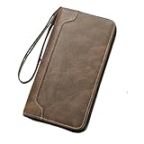AKAILY Herren Geldbörse Pu Leder Langes Geldbeutel Große Kapazität Telefonsäcke Multi -Karten -Business -Clutch -Taschen Männlicher Reisen Reißverschluss-Dunkelbraun