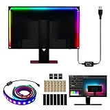 Sonnewelt Neon LED Strip RGBIC Gaming PC Monitor Hintergrundbeleuchtung USB RGBIC LED Streifen für 27 Zoll PC,Smart Gaming Light mit skydimo App-Steuerung, Sync für Spiele,Musik,Filme