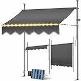 KESSER® Klemmmarkise mit Handkurbel & LED Lichterkette | Balkonmarkise ohne Bohren | Markise UV-beständig höhenverstellbar & wasserabweisend | Sonnenschutz für Balkon Terrasse & Garten 250cm