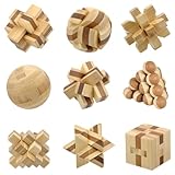 9 Stück Knobelspiele Holz, 3D Puzzle Brainteaser Denkspiel Set Holzpuzzel Geduldspiele IQ Spiele für Erwachsene Kinder Geschicklichkeitsspiel Holz Logik Geist Spielzeug