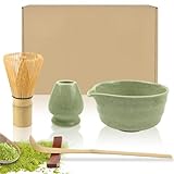 Raxfekro Matcha Besen 5-Teiliges Set, Matcha-Schneebesen, Matcha Löffel, Matcha Schüssel mit Auslauf, Matcha Whisk, Keramik Matcha Tea Set (Matcha Farbe)