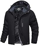 MAGCOMSEN Winterjacken Herren Warm Softshelljacke Winddicht Wasserdicht Skijacke Herren Fleece Gefüttert Winterparka mit Multi Taschen Atmungsaktiv Snowboardjacke Schwarz XXL