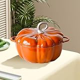 RIQHTIK Dutch Oven mit Kürbis-Design, 4 QT, Dutch Oven mit Deckel, Gusseisentopf mit weißer Emaille, Kochofen in Cushaw-Form, für 3–5 Personen
