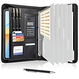 Leathario Schreibmappe A4 mit Reißverschlussmit DIN A4，Konferenzmappe mit 5er Register，Dokumentenmappe mit 4 Ringbuch，Griff，Klemmbrett, Ordner für Meeting Business,Mappe für Schule Uni