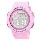 OFFCUP Digital Uhren für Kinder, Wasserdicht Kinderuhr Digital, Kinder PU Armbanduhr Sports Outdoor Digitaluhr mit Wecker Datum Stoppuhr Led Lichter Uhr -Lila
