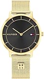 Tommy Hilfiger Tea Uhr Gold und Schwarz, analog, für Damen, 1782739, Gehäuse 35 mm, schwarzes Zifferblatt, Quarzuhrwerk, Armband aus Mesh, gold, Armband