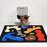 MIAOWSSS Niedliche Katzenstreu-Fangmatte, fängt Unordnung von Katzentoilette und Futternapf auf, leicht zu reinigen, rutschfest, Haustierzubehör, Haustierparty (dunkelgrau) 71,1 x 129,9 cm