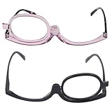 NHPY 2 Stück Make Up Brille,Vergrößerungs-Make-Up-Brille,Drehbare Make-Up-Brillen,Make-Up-Lesebrillen Damen,Klappbaren Brillenglas,Modische Augen-Make-Up-Brille,Lesebrille Rotierende