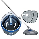kör4u Wischmopp Set mit Eimer und 2-Kammer-System zur Trennung von Schmutz- und Frischwasser, mit Auswringfunktion, inkl. 2 Mikrofaser-Pads, für alle Böden