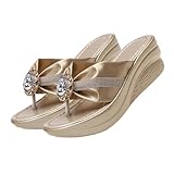 OUNONA Rhinestone Sandalen Damen Plattform Slippers Modische Leichte Strass Flip Flops für Sommer Bequeme Zehentrenner für Strand Party Urlaub und Alltag Goldfarben