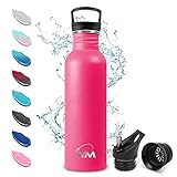 KollyKolla Trinkflasche Edelstahl 500ml, Kohlensäure Geeignet, Auslaufsicher, Wasserflasche BPA-frei, Edelstahl Trinkflasche, für Kinder, Sport, Uni, Schule, Camping, Outdoor - Zwei Deckel