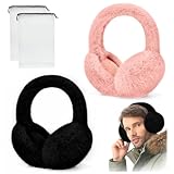 LPAMABA 2 Stuck Ohrenwärmer Damen Winter Plüsch Ohrenschutzer FoldableKälteschutzohrenklappen OhrenwärmerOutdoor Ohrenmuscheln UnisexEarband Earmuffs für Frauen Mädchen (Schwarz+Rosa)
