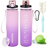 YANIKY Trinkflasche 1L - 1 Liter Trinkflasche mit Zeitmarkierungen und Filter- Auslaufsicher Sport Wasserflasche BPA Frei, Sportflasche für Outdoor Fahrrad Camping Yoga Fitness Schule (Rosa-Lila)