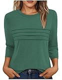 Shirt 3/4 Arm Damen Tshirt Plissiert Pullover Basic Tops Casual Oberteile Einfarbig Rundhals T-Shirt Oversize T Shirt Sommer Bluse T Shirts Lässig Tank Top Sweatshirt Laufshirt Tunika Kleidung Outfit