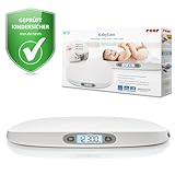 reer BabyCare Babywaage | Ergonomische Wiegeschale für Neugeborene/Babys | 25kg Maximalgewicht | Integriertes Maßband, HOLD- und Tarierfunktion | Beleuchtetes LCD-Display | Präzision von 5g