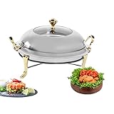 Chafing Dish, Buffetwärmer, Buffet, Edelstahl, goldfarben, rund, 3 l, mit Deckel und Brennstoffhalter, Warmhaltefunktion, für Catering, Hochzeit, Camping, ohne Strom