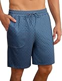 Demegimi Kurze Schlafanzughose Herren Schlafhose Sommer Pyjamahose Baumwolle Schlafshorts Pyjama Bottom Freizeithose Weit Loungewear mit Taschen Himmelblau