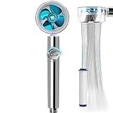 JJiaoLinin Wassersparender Duschkopf, 360 Grad drehbarer Propeller-betriebener Handduschkopf mit Filter Propeller Duschkopf Druckerhöhende Duschbrause Wassersparend Brausekopf mit Turbolüfter,Blau