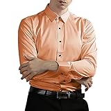 DENGJIAMY Herrenhemd, langärmelig, einfarbig, Business, Freizeit, Button-Down-Hemd, Revers, einfarbig, Oberteil, Outdoor, Mode, Kragen, T-Shirts für Herren, Orange, XS