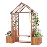 Spalier mit Blumenkasten und Schaukel, Holz-Pflanzengitter, Pflanzkasten, Rankgitter, Rankhilfe