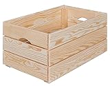 Inter Link - Holzkiste - Stapelkiste massivholz – Aufbewahrungskiste, Für Obst, Gemüse, Wein, Garten, Bad, Spielzimmer – Platzsparend, praktisch – 51 x 31,5 x 23cm Valloni M