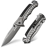 NedFoss FA46N Taschenmesser, Rettungsmesser mit Gurtschneider & Glasbrecher, Klappmesser mit Gürtelclip, Einhandmesser für Auto, Survival überlebensmesser für Unfallsituationen, Rescue messer