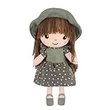 CALLOVE Stoffpuppe babypuppe Püppchen mit Haar Baby Kinder Mädchen Deko Weiche Baby Puppe Doll Kuschelpuppe Taufgeschenk Plüschtier Gefüllte Puppen Mädchen Plüsch Spielzeug 40cm (Puppe-A-Grün)