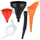 3 Stück Einfülltrichter Set, rechtwinkliges flexibles Kunststoff Trichter Set, Universal Auto Benzin Kraftstoff Trichter mit abnehmbarem Auslauf und langen Trichtern – Rot/Orange/Schwarz