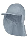 Sterntaler Schirmmütze Nacken Musselin - Unisex Mütze aus Baumwoll Musselin (Bio) - UV-Schutz 50+ Sonnenhut mit Nackenschutz - Baby- und Kinder Sommer Kopfbedeckung - graublau, Größe 51