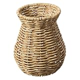 HOLIDYOYO Rattanvase Bauernhaus-Blumenvase Rustikaler Gewebter Pflanzenhalter Korb Boho-Blumenbehälter Für Heimdekoration Hellbraun