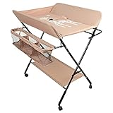 Wickeltisch Klappbarer und tragbarer, Wickelkommode Baby mit Motiv Giraffe, Höhenverstellbar, Wickeltisch mit Rollen 80 * 66 * 98 cm (beige)