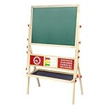 Idena 20177 - Magnetstandtafel für Kinder, 2-seitig mit Ablage, Abacus und Uhr, Kreidetafel und Magnettafel aus FSC Holz, ca. 76 x 38 x 118 cm