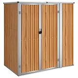 prissent Fahrradunterstand 161x89x161 cm Gartenhaus Metall Geräteschuppen Gerätehäuser Zur Aufbewahrung von Rasenmähern, Fahrradunterstand Storage Shed, Fahrrädern usw Braun