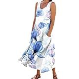 Kleider Damen Leichte Freizeitkleid Mit Taschen Kleid Schwarz Damen Wickelkleid Damen Kleider Damen Festliche Kleider Für Damen Dresses for Women Sommerkleider Damen Kleider Damen Sommer（1-Blue,XXL）