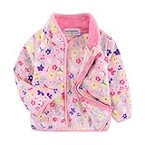 Mud Kingdom Groß Kinder Fleecejacke Reißverschluss Casual Langarm Weich Outdoorjacke Rosa Blumen 9-10 Jahre