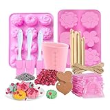 UWYRKSW 148-Teiliges Seifenherstellungsset: Seifenform, Messbecher, Rührstab, Organza-Beutel, Getrocknete Blumen (Pink)