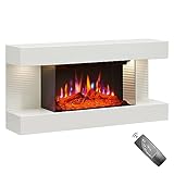 BALDERIA Elektrokamin Ida | Elektrischer Wandkamin mit 3D-Flammeneffekt | Elektro Heizung 1800W | Kamin mit Fernbedienung, Startsteuerung, Timer & Thermostat | Weiß