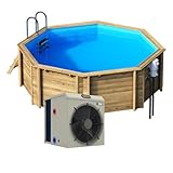 BWT Tropic OCTO 414 Holzpool inkl. Mini-Heizung Wärmepumpe| Aufstellbecken Aus Holz | Besonders Sicher & Stabil | 386 cm Durchmesser & 110 cm Wasserstand | Längerer Badespaß mit der Mini-Wärmepumpe